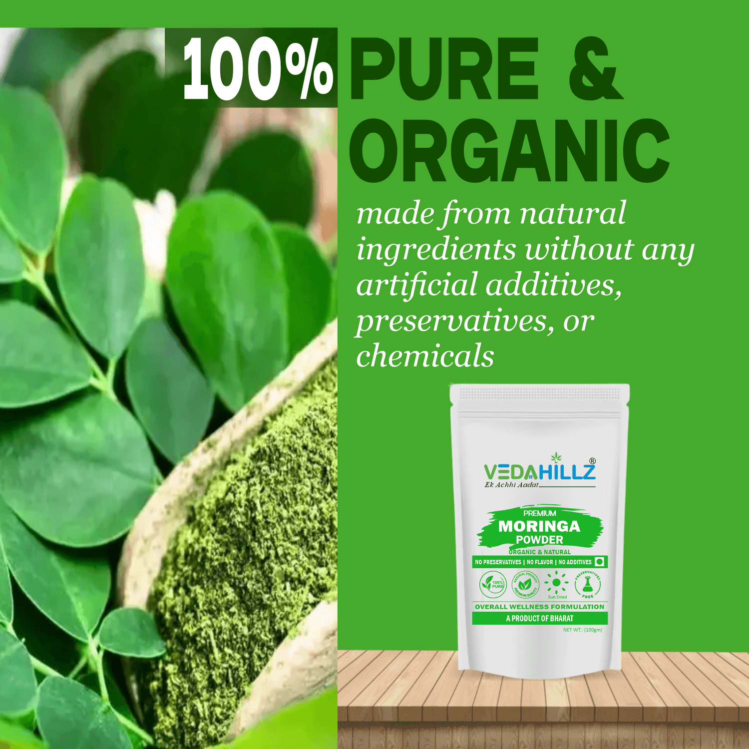 Vedahillz Moringa Powder Made from Carefully Selected Moringa Leaves